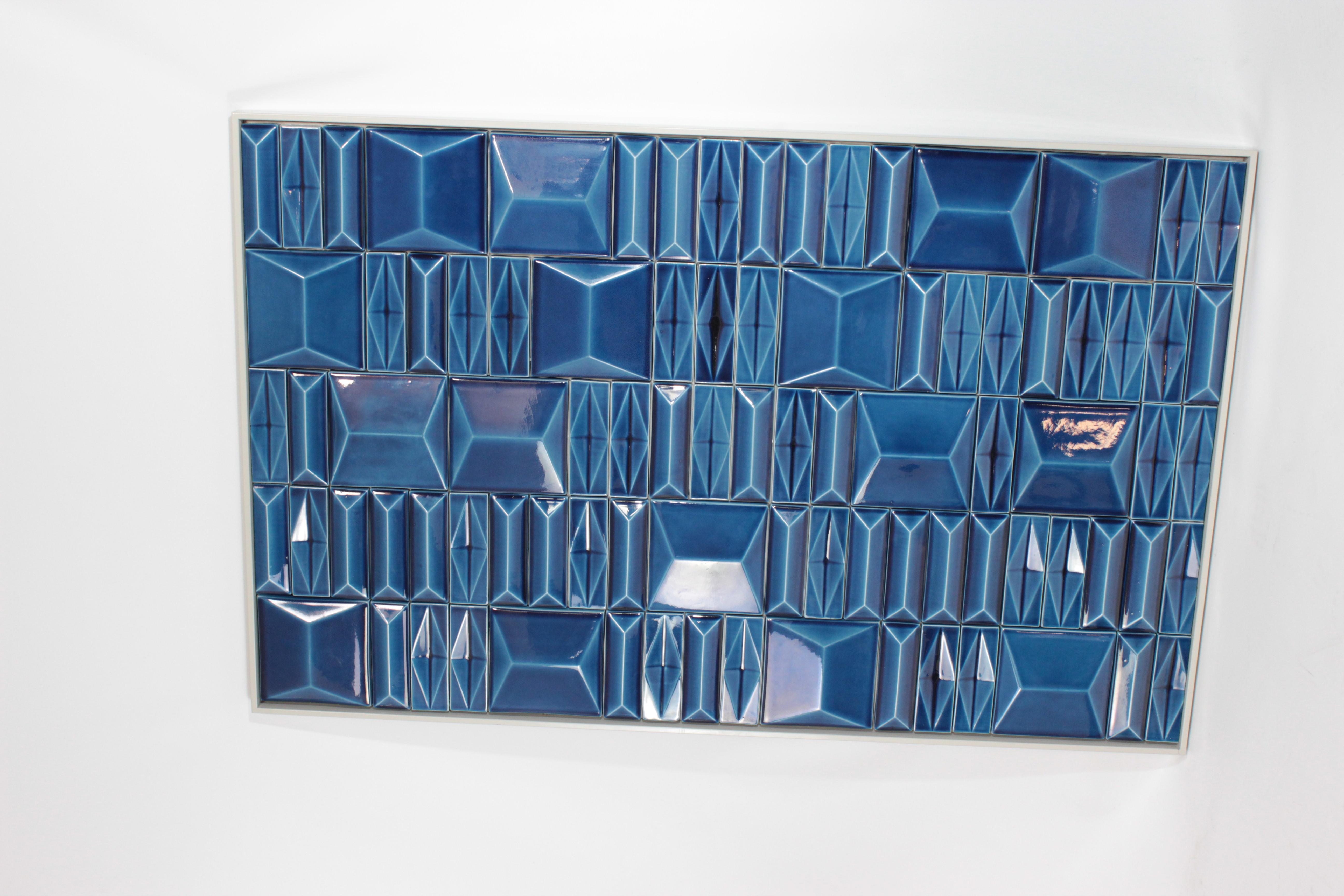 Glazed Milano Deep Blue Handmade Decorative Tile Panel For Sale