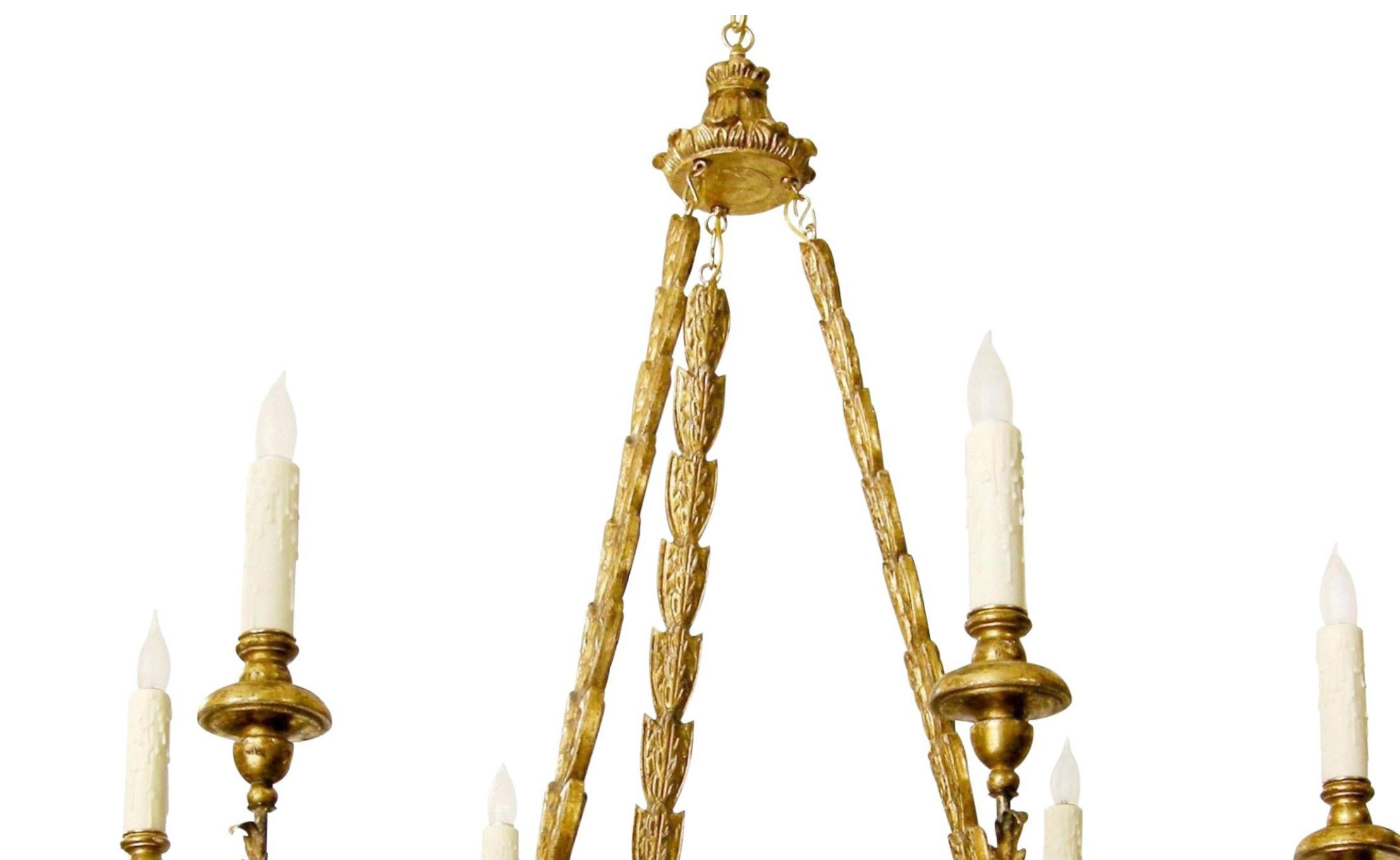 Milano Italian six-arm giltwood and gilt-metal chandelier by Randy Esada Designs.
​Note: Custom orders require a deposit and cannot be canceled.  All custom order deposits are non-refundable.  