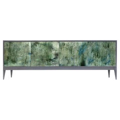 Milano Mystic 4-Door Buffet in Painted Grey and Reversed Painted Glass