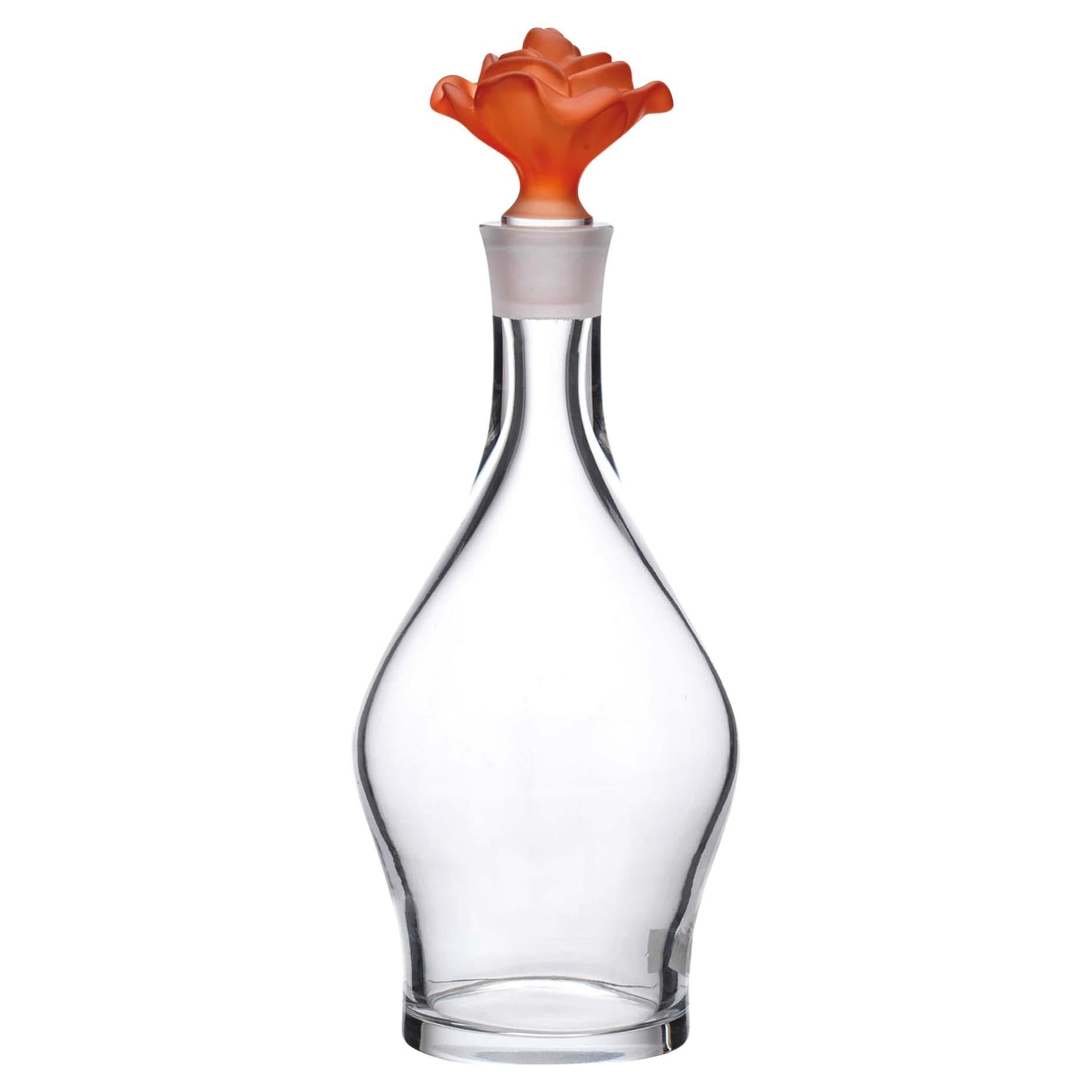 Milano Transparent Bottle with Flower-Shaped Orange Lid For Sale