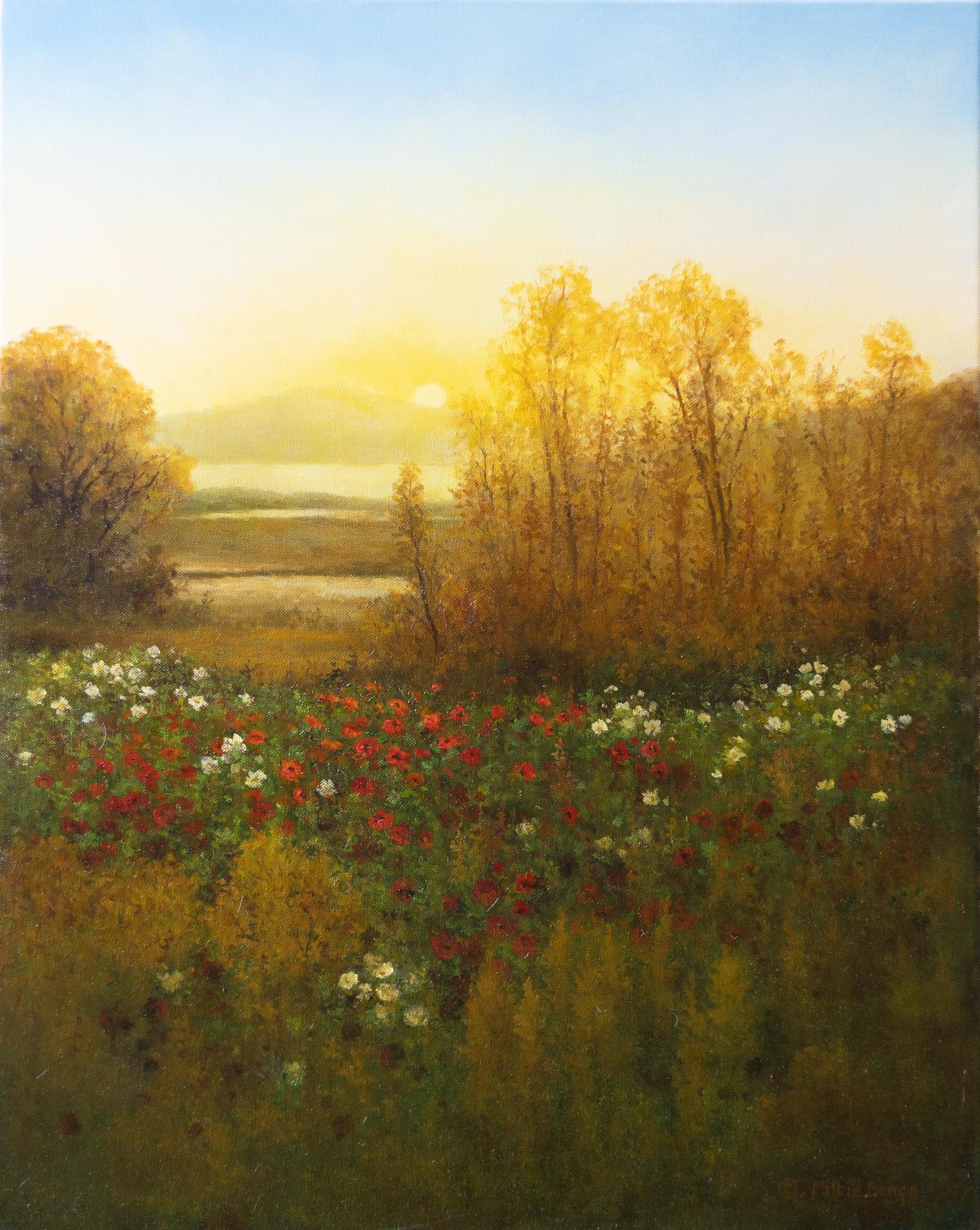 Milbie Benge Landscape Painting - Poppies and Sunrise