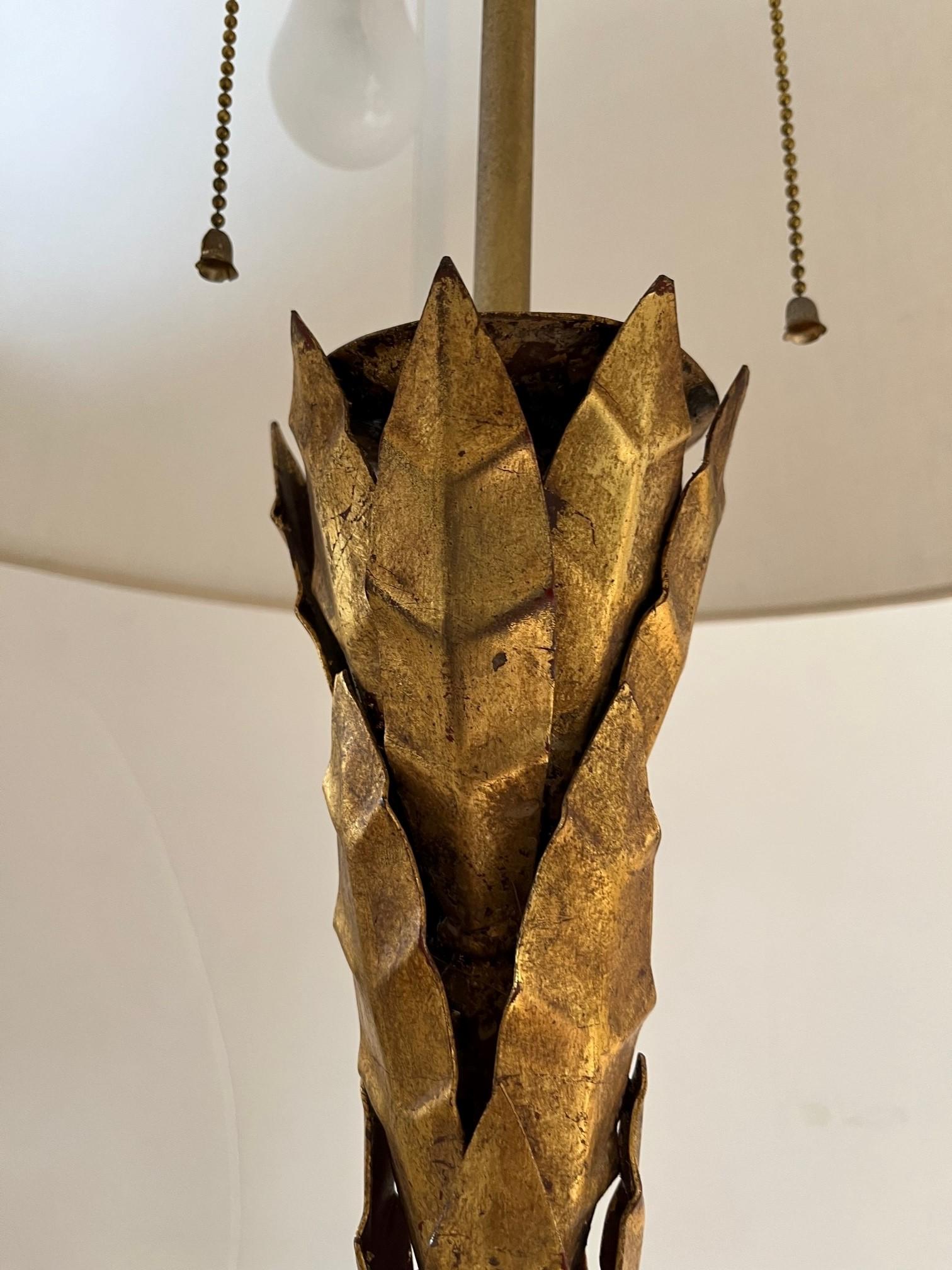 Mild Steel Leaf Floor Lamp with Beige Linen Lamp Shade  In Good Condition For Sale In Los Angeles, CA