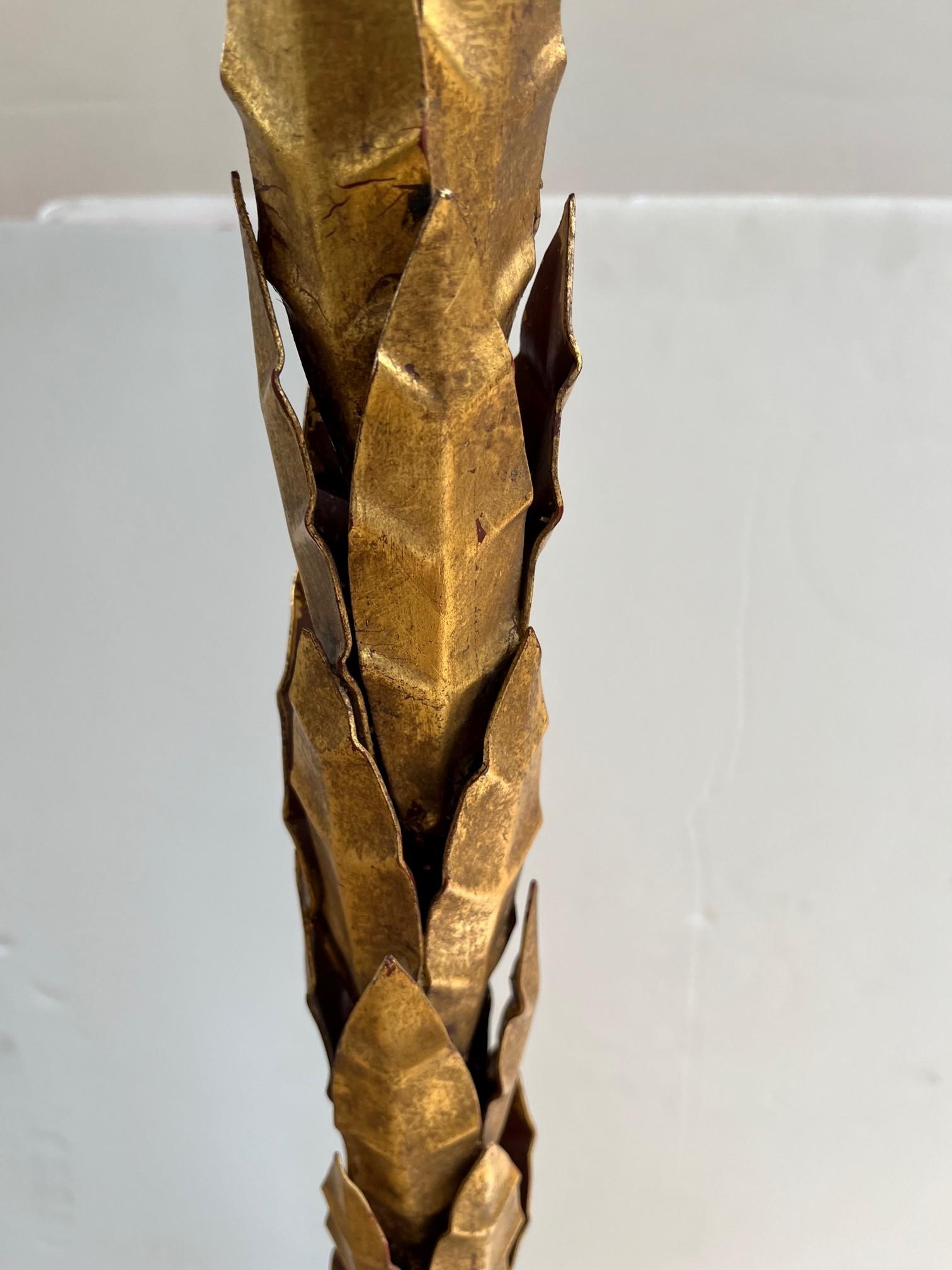 Brass Mild Steel Leaf Floor Lamp with Beige Linen Lamp Shade  For Sale
