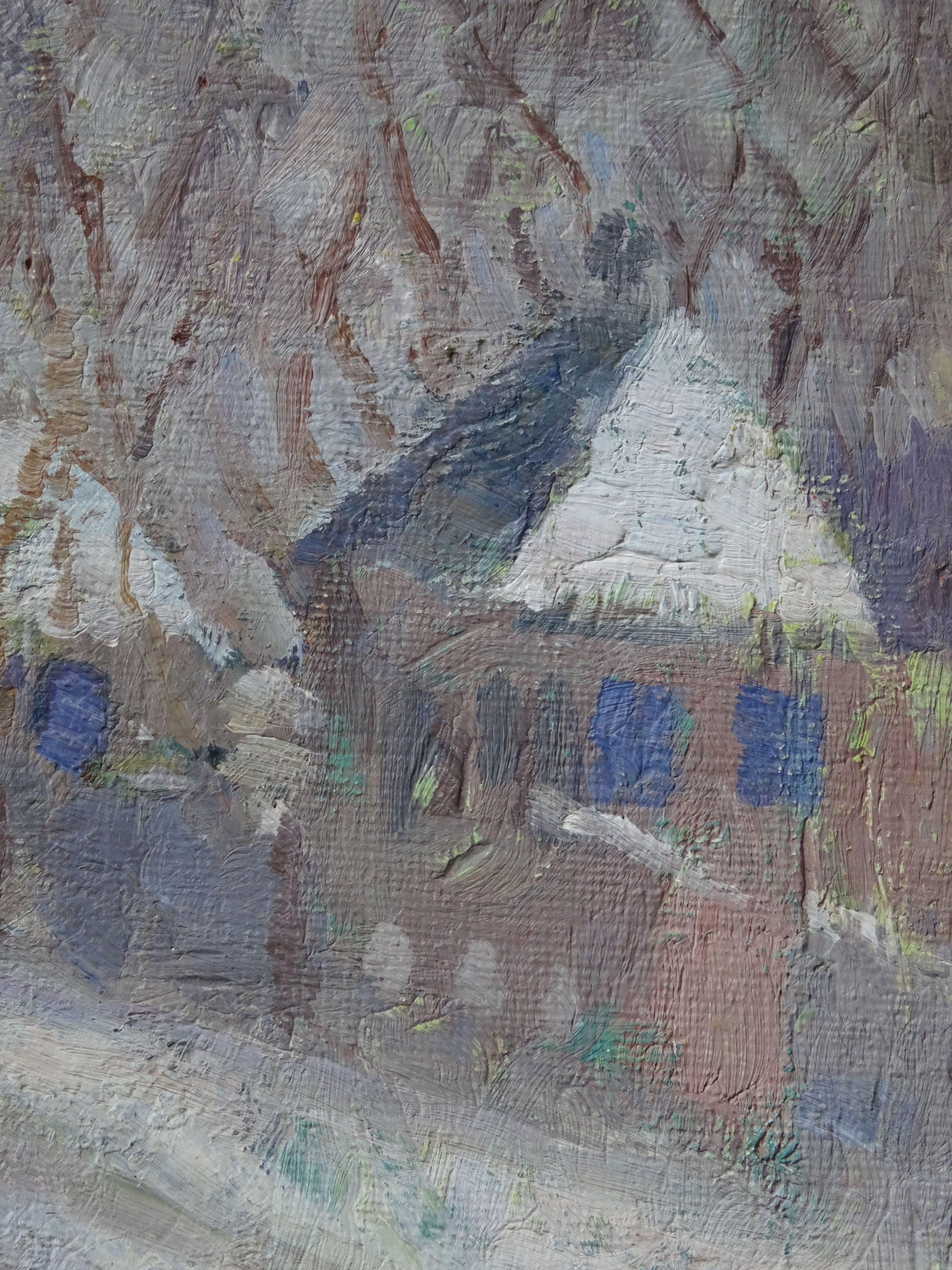 Tarde de invierno. 1950. Óleo sobre lienzo y cartón, 29x23 cm - Painting Expresionista de Milda Grinfelde