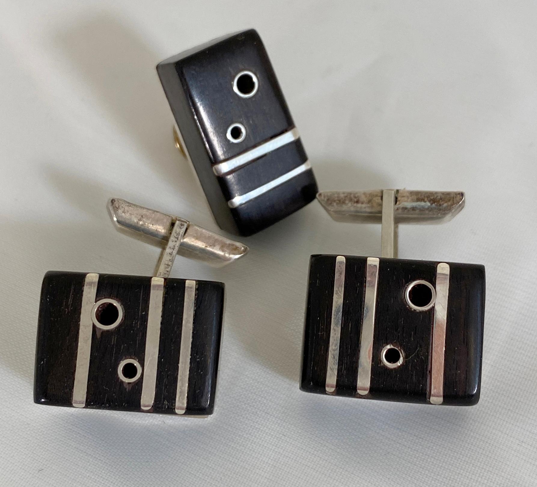 Rare and early work by Mildred Ball, these cufflinks and tie pin were purchased in Winston-Salem where Mildred got her start. The 