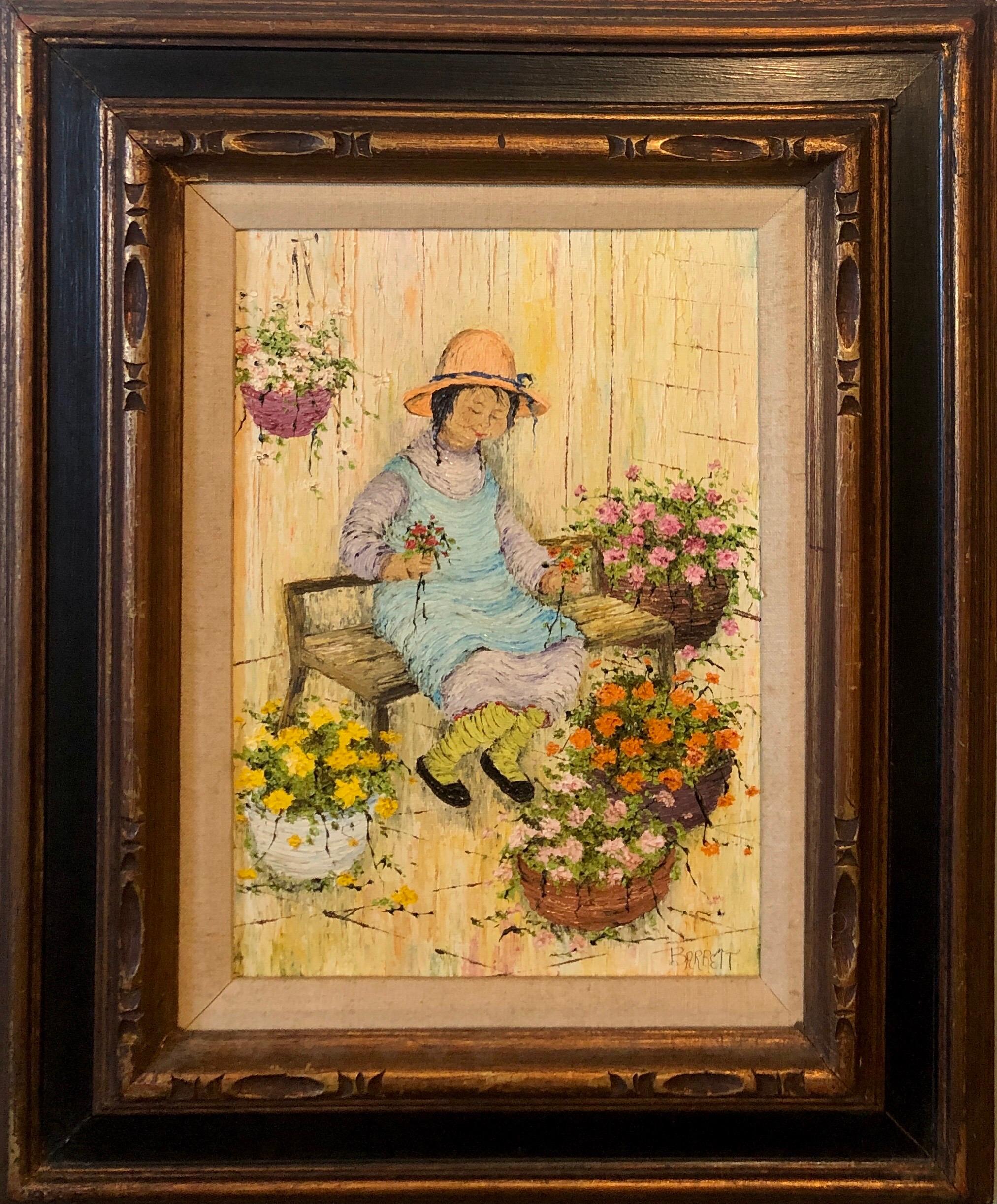 Mildred Barrett - Naive Oil Painting Folk Art Florist Flower Seller ...
