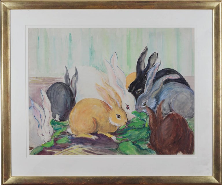 Rabbits - Original, Watercolour, c. 1920 - Painting by Mildred Bendall