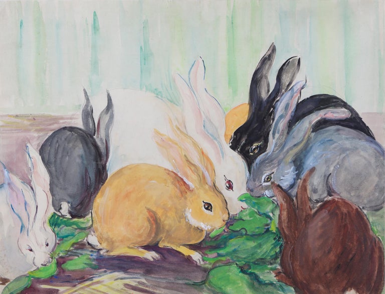 Mildred Bendall Animal Painting - Rabbits - Original, Watercolour, c. 1920