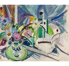 Still Life with Daisies, Oil on Canvas Painting by Mildred Bendall, 1955 circa