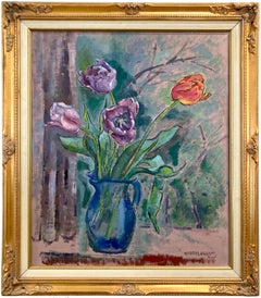 "Floral Still Life" Post-Impressionist Interior Oil Painting on Canvas Framed