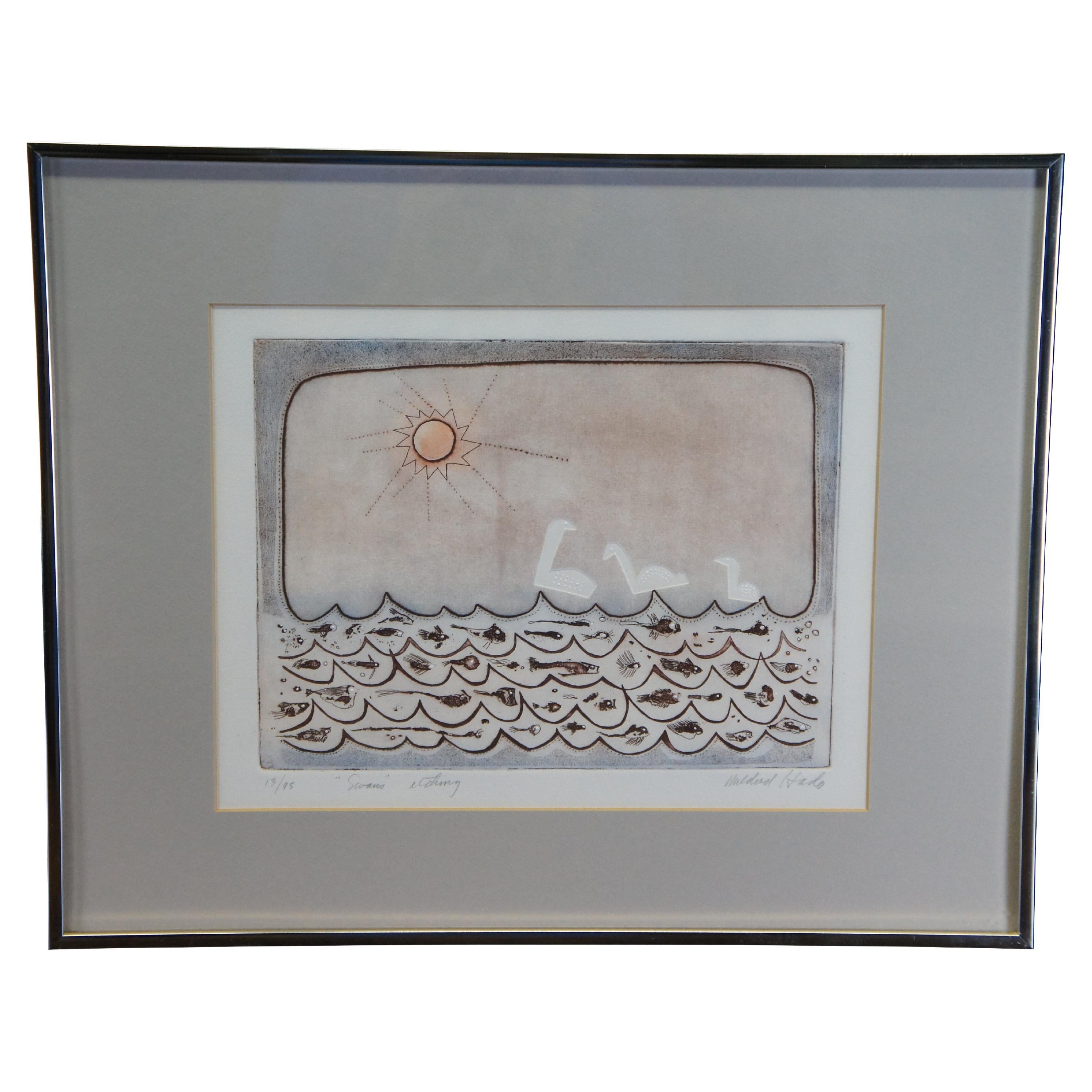 Mildred Hado Swans Deep Sea Subterranean Fish Ocean Seascape Etching 20" For Sale