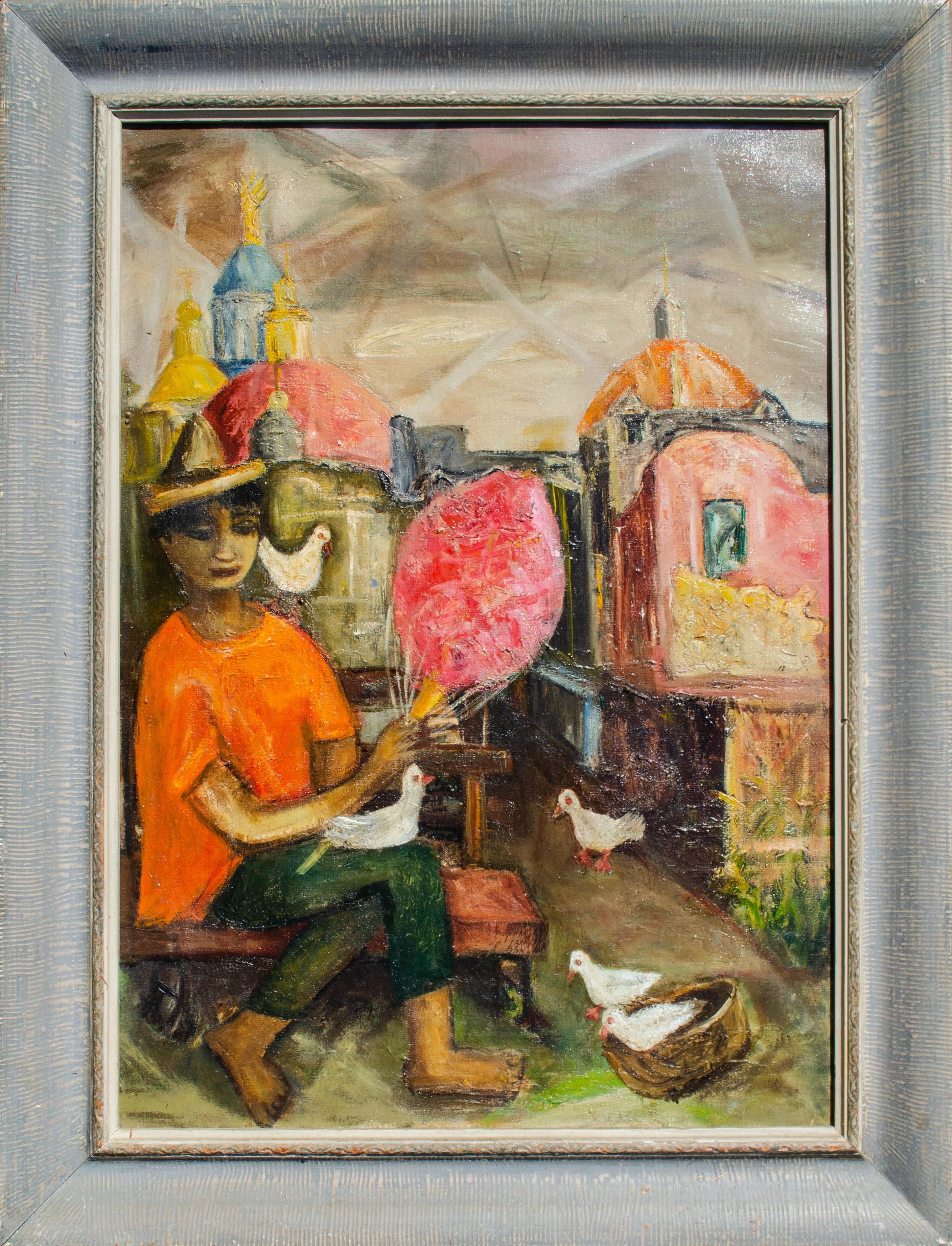 Mildred Simonson (American, 1898-1997)
Untitled, c. 1950s
Oil on canvas
27 3/4 x 20 in.
Framed: 37 3/4 x 31 5/8 x 1 1/2 in.
Signed verso on stretcher bar

A resident of New York, Mildred Simonson exhibited her paintings and sculpture regularly in