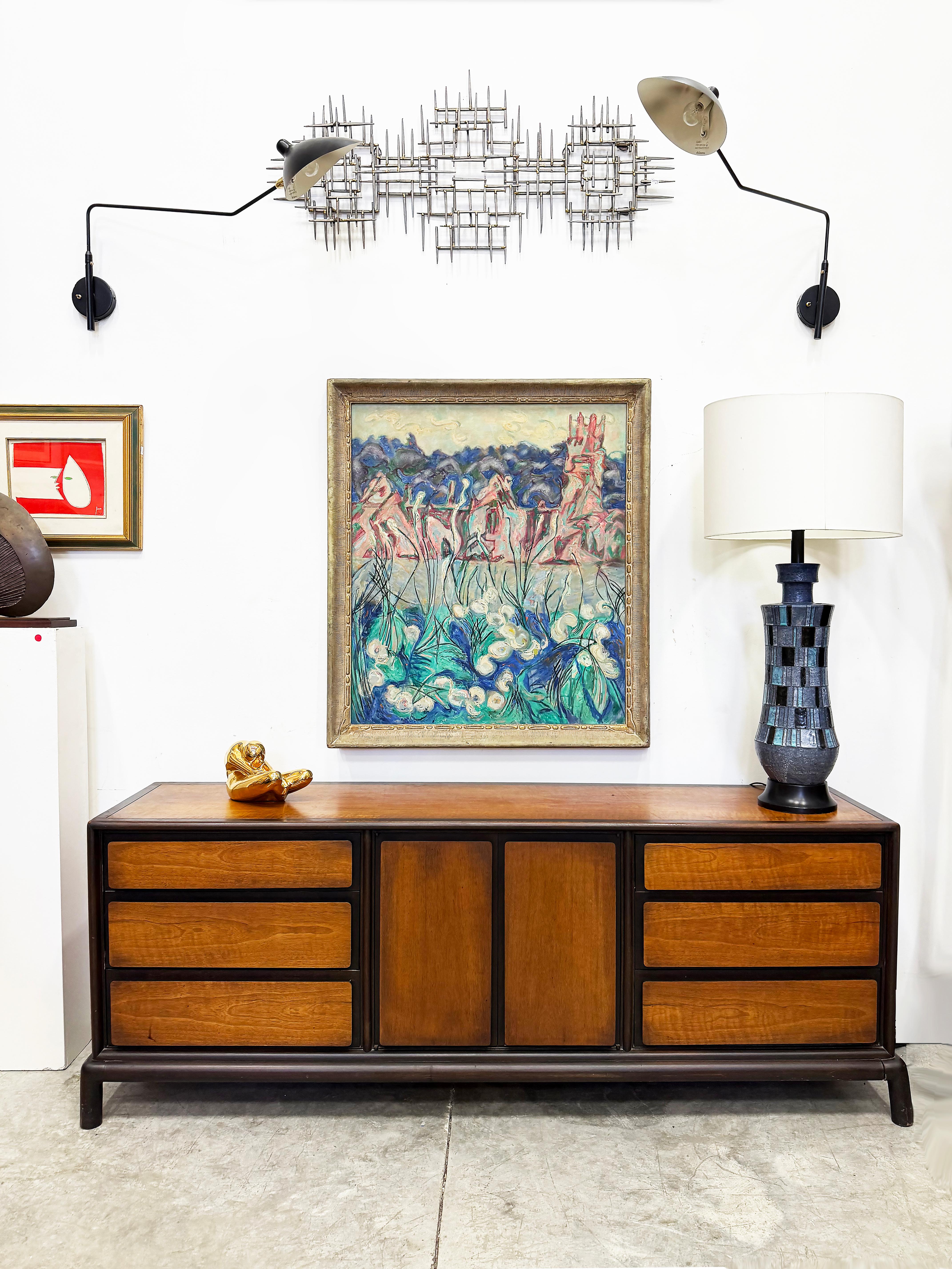 
 Mildred Tommy Atkin Abstrakte Blumen aus der Mitte des Jahrhunderts  Malerei 

Zum Verkauf angeboten wird eine Mid-Century Modern floral abstrakte Ölgemälde auf Leinwand von Mildred Tommy Atkin (NY b. 1903-1969) mit dem Titel 