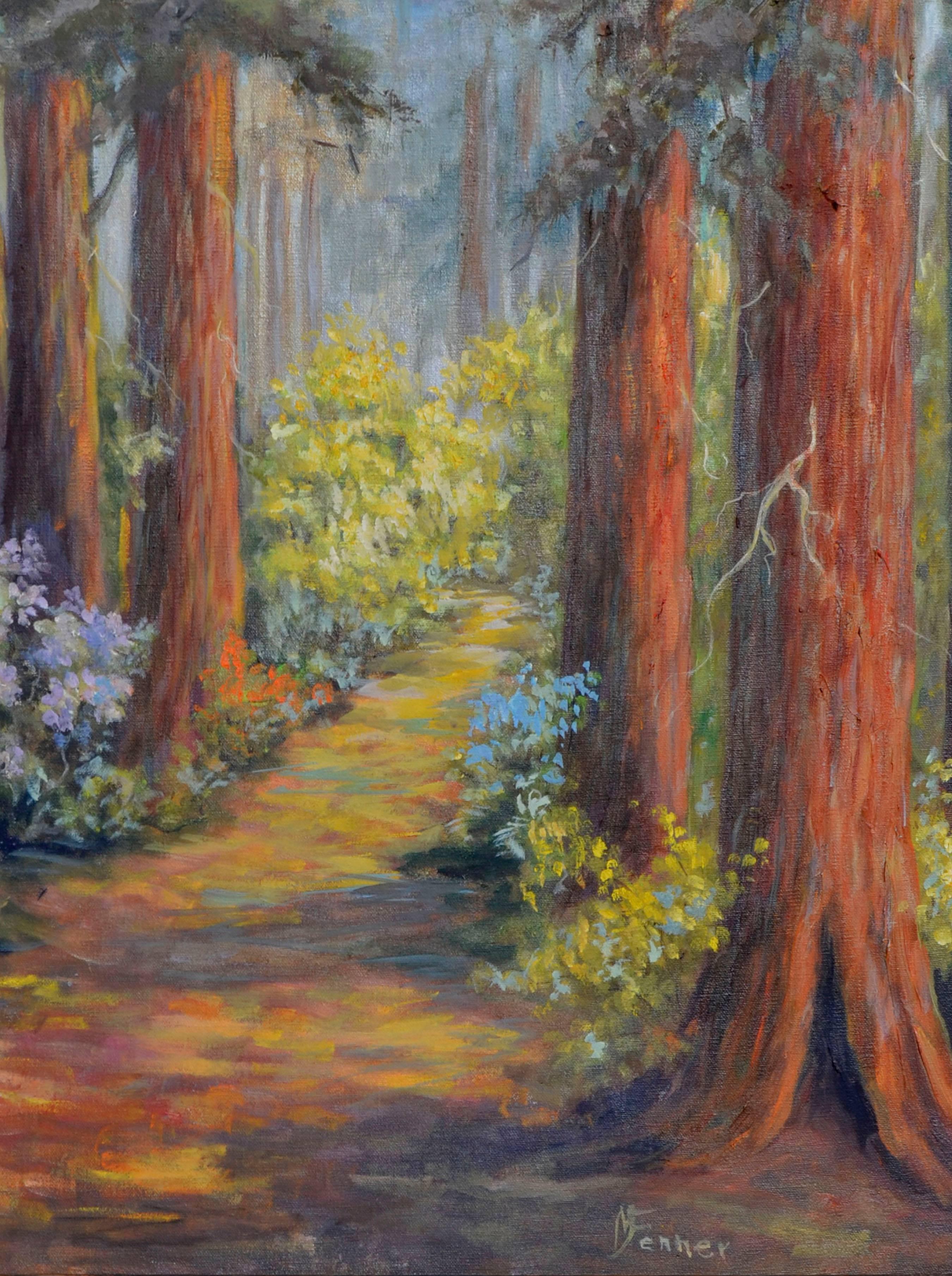 Henry Cowell Redwoods  - American Impressionist Painting by  Mildred Vejtasa Fenner 