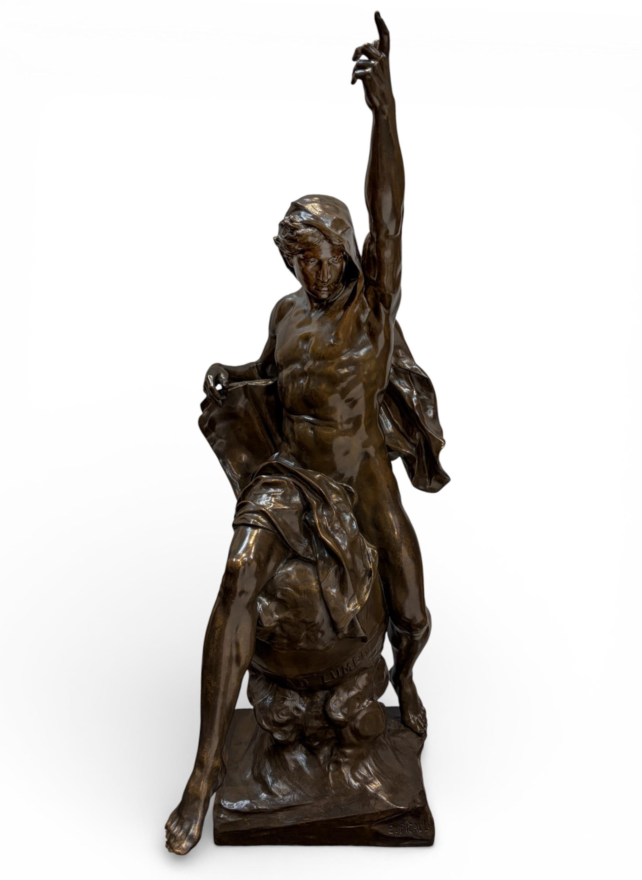 Emile Picault “Ad Lumen" Patinated Bronze Statue
