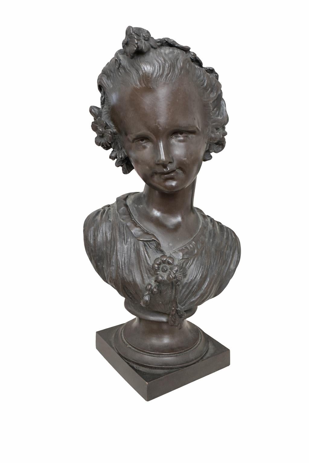 19th Century French Bronze Bust Of a Young Woman