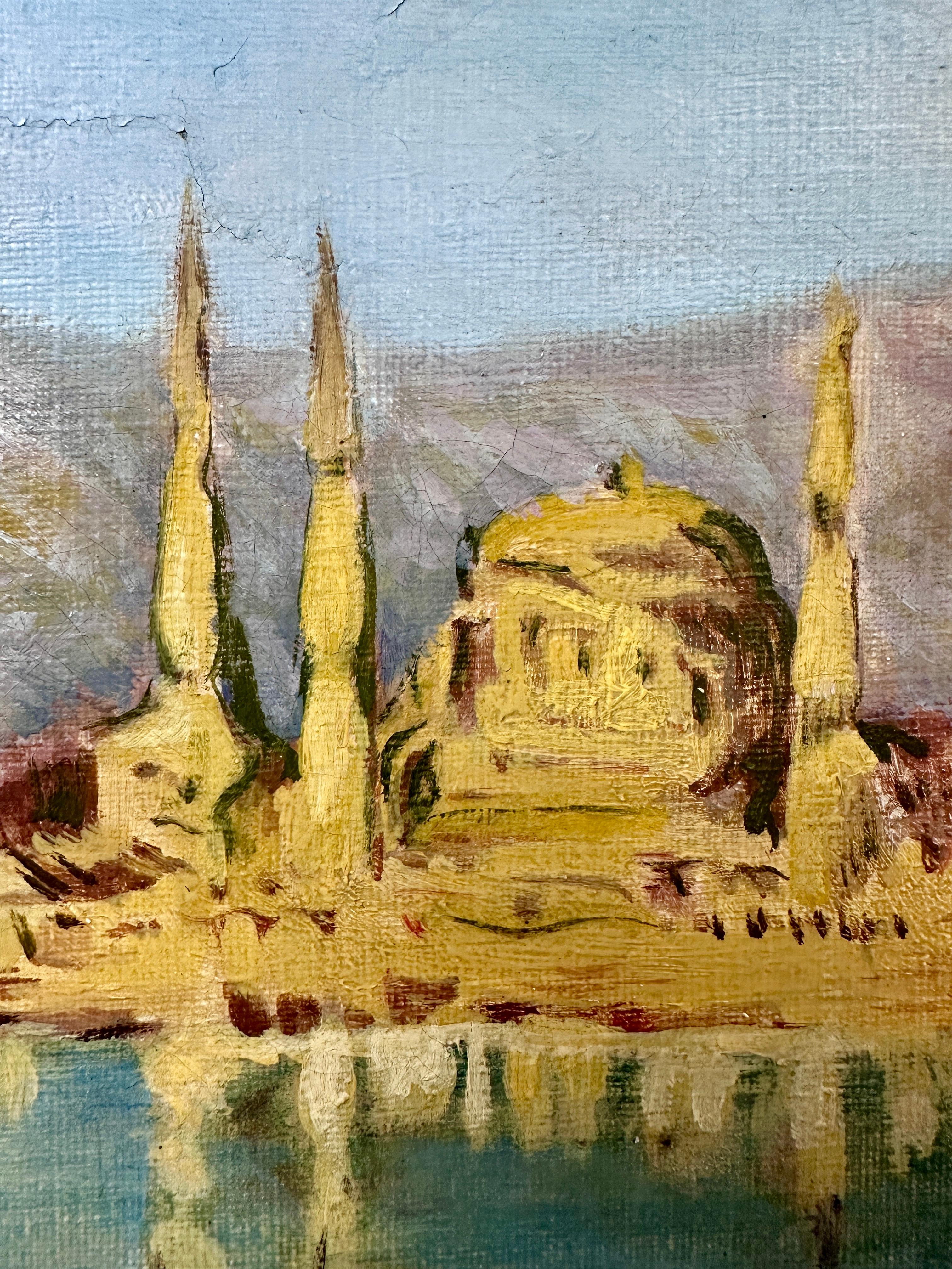 Vista di Istanbul - Horn d'Oro e Moschea Süleymaniye - Painting Art Nouveau di  Émile Willaey