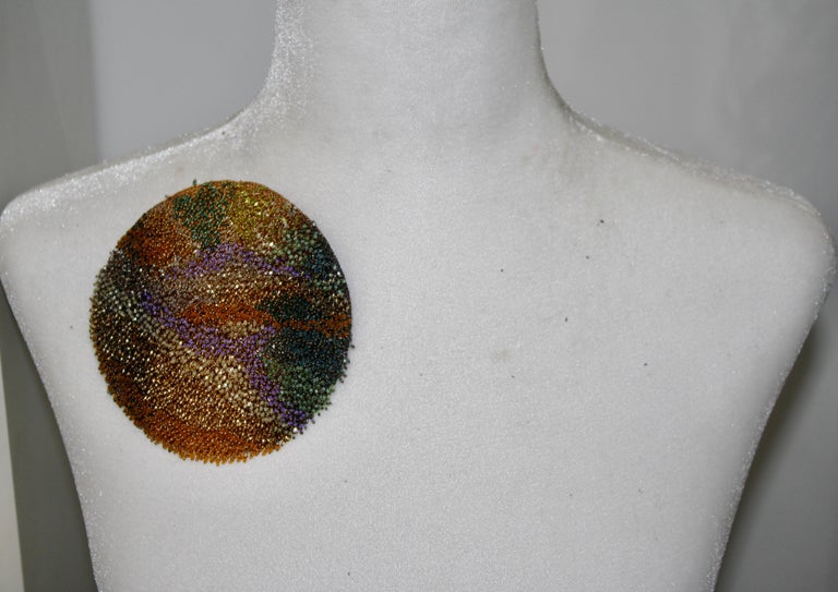 Milena Zu Gold Disk Swarovski Beads Oversized Brooch For Sale at