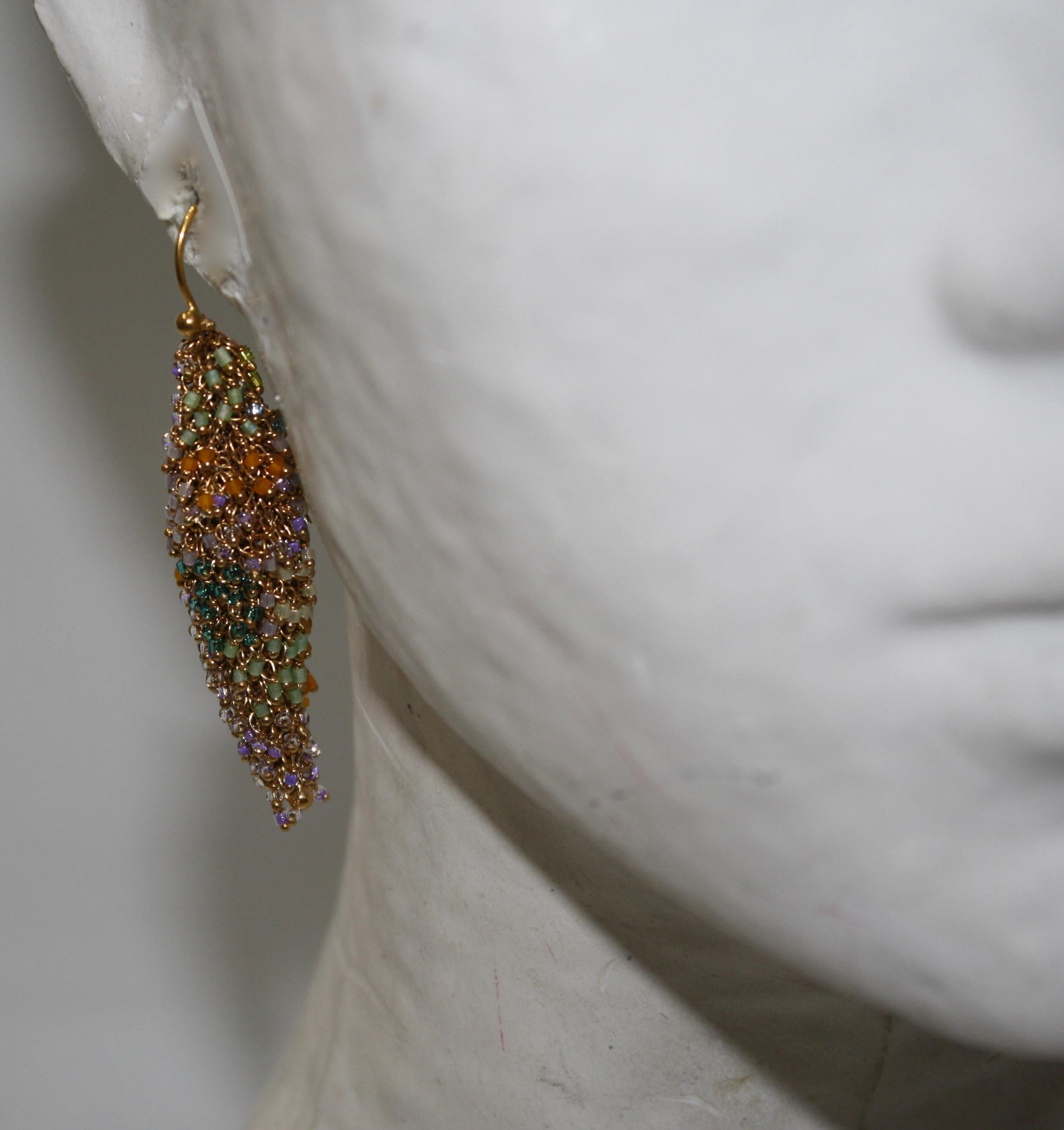Milena Zu Gold Wire Beaded Earrings In New Condition For Sale In Virginia Beach, VA