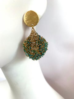 Milena Zu Woven Brass Plated Gold and Turquoise Pierced Earrings