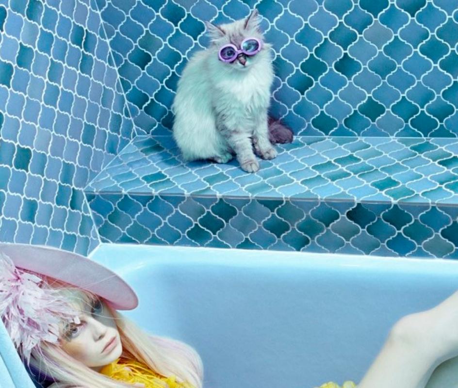 Cat Story #7 Miles Aldridge, Frau, Katze, Tier, Zeitgenössisch, Pop Art, Farbe im Angebot 2