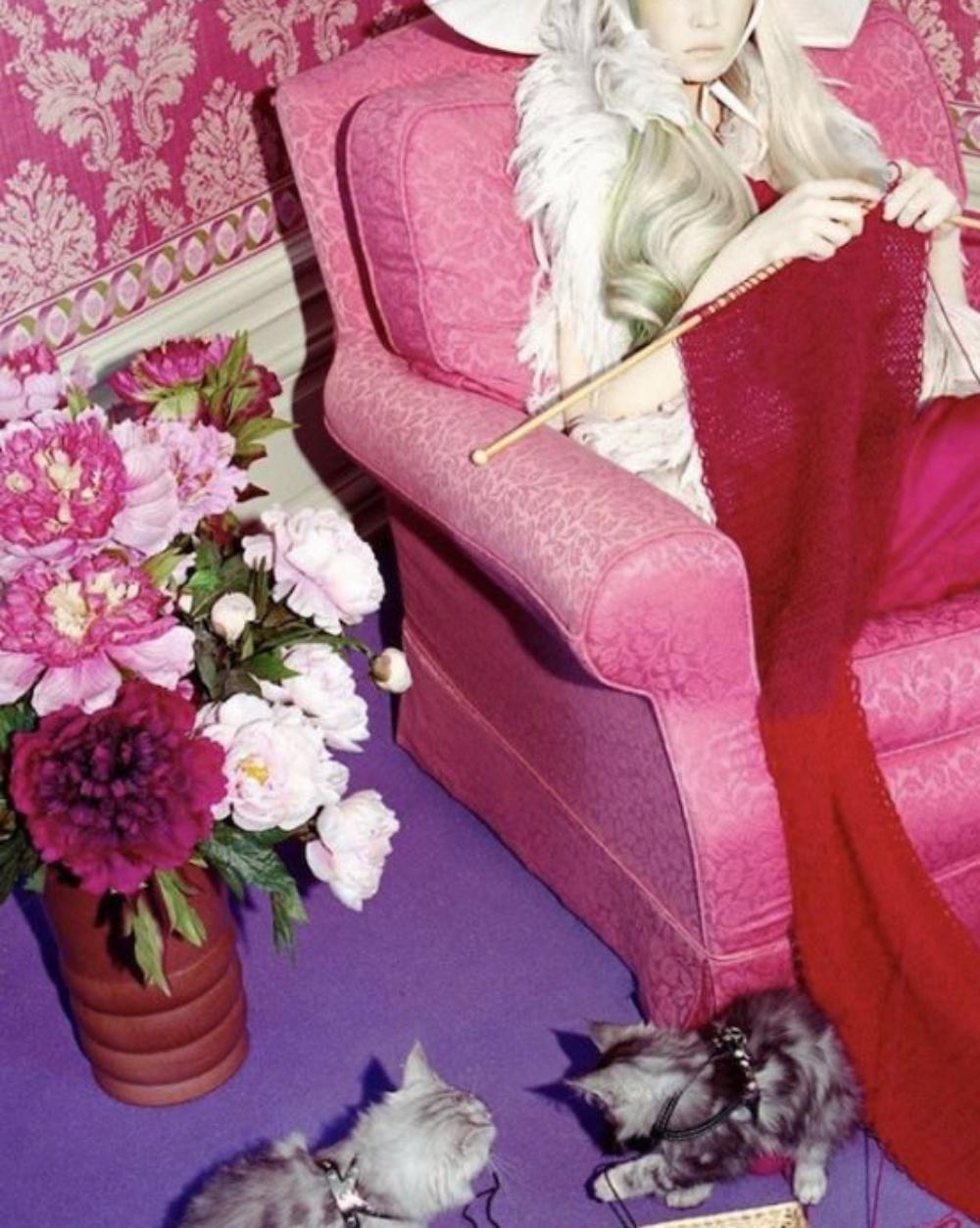 Story du chat n°5 Miles Aldridge, Femme, mode, érotique, mannequin, chat, fleurs, art en vente 1