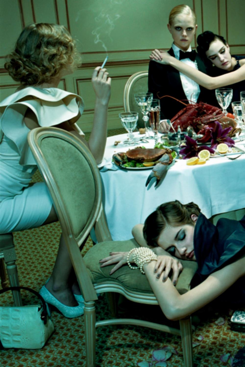 Miles ALDRIDGE (*1964, Great Britain)
Dinner Party #7, 2009
Chromogenic print
Image 101.5 x 152.5 (40 x 60 in.) 
Sheet 113.5 x 164.5 cm (44 5/8 x 64 3/4 in.)
Edition of 6, plus 2 AP; Ed. 4/6
Print only

A fiercely original photographer, Miles