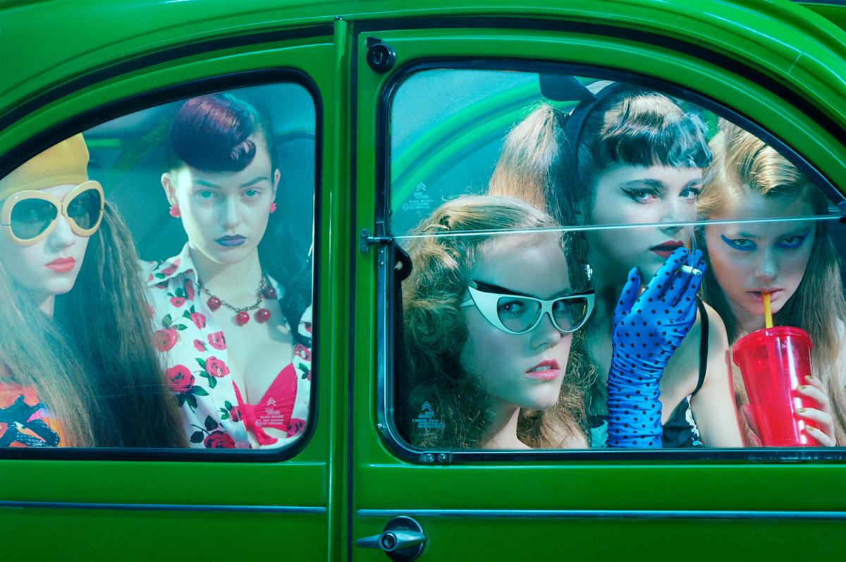 Miles ALDRIDGE (*1964, Great Britain)
Five Girls in a Car #1, 2013
Chromogenic print
101 x 152,5 cm ( 39 3/4 x 60 in.)
Edition of 3, plus 2 AP; Ed. no. 1/3
Print only

A fiercely original photographer, Miles Aldridge (*1964, Great Britain) is best