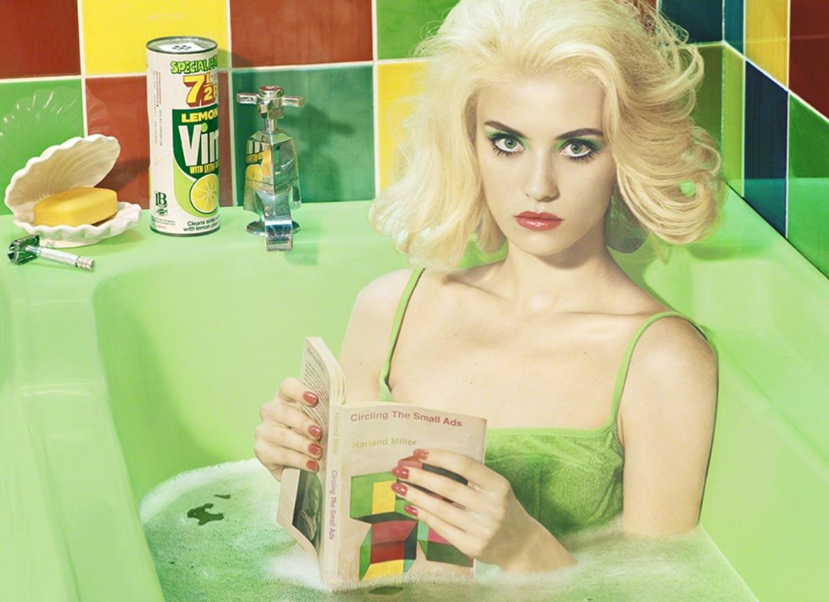 Miles Aldridge Portrait Print - Circling The Small Ads (after Miller)