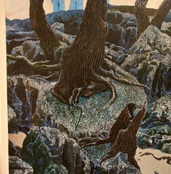 Contemporary Pointillism, Acrylic Paint and Metallic Leaf on Canvas, Landscape