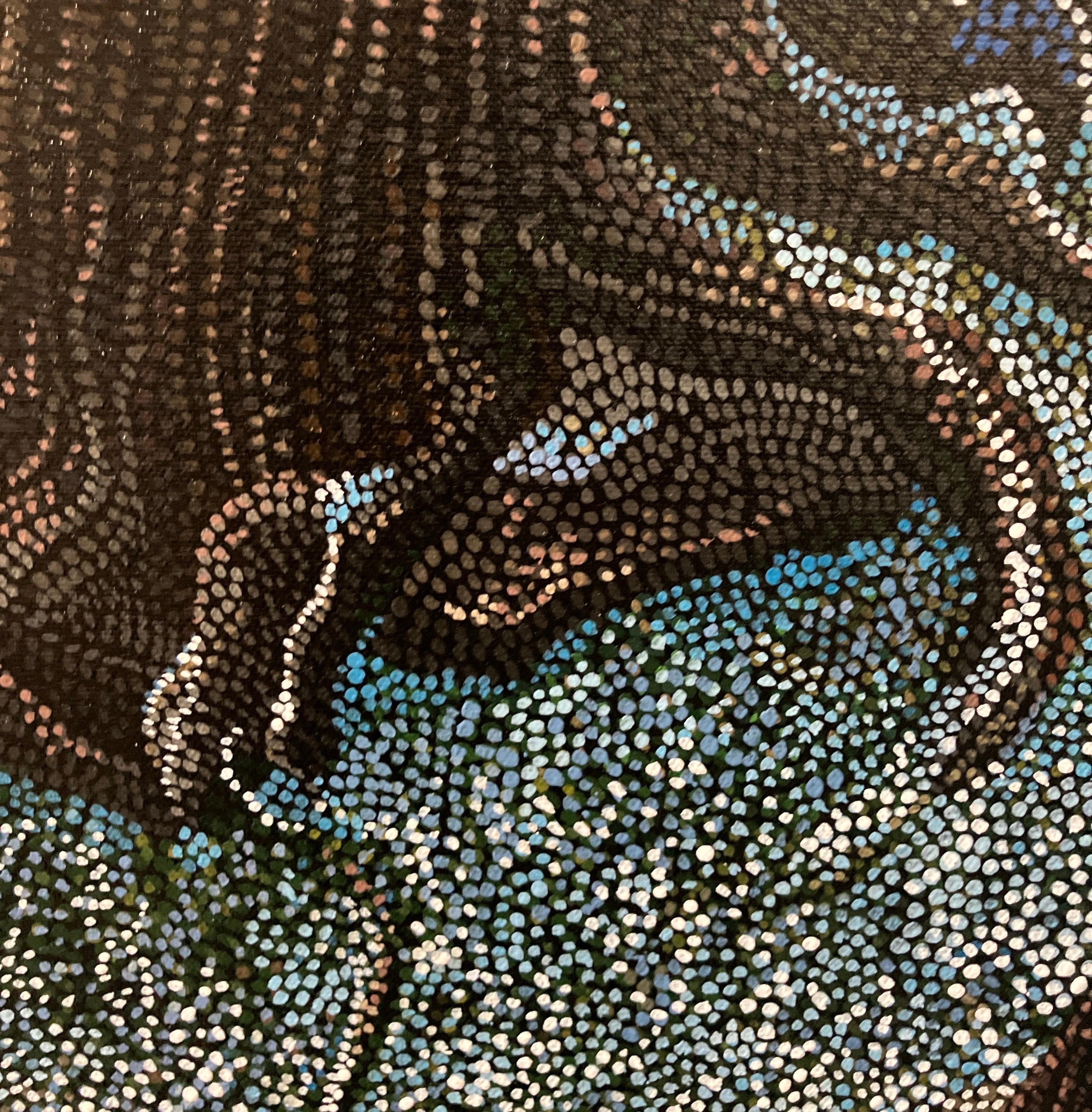 Pointillisme contemporain, peinture acrylique et feuille métallique sur toile, paysage - Contemporain Painting par Miles Bair