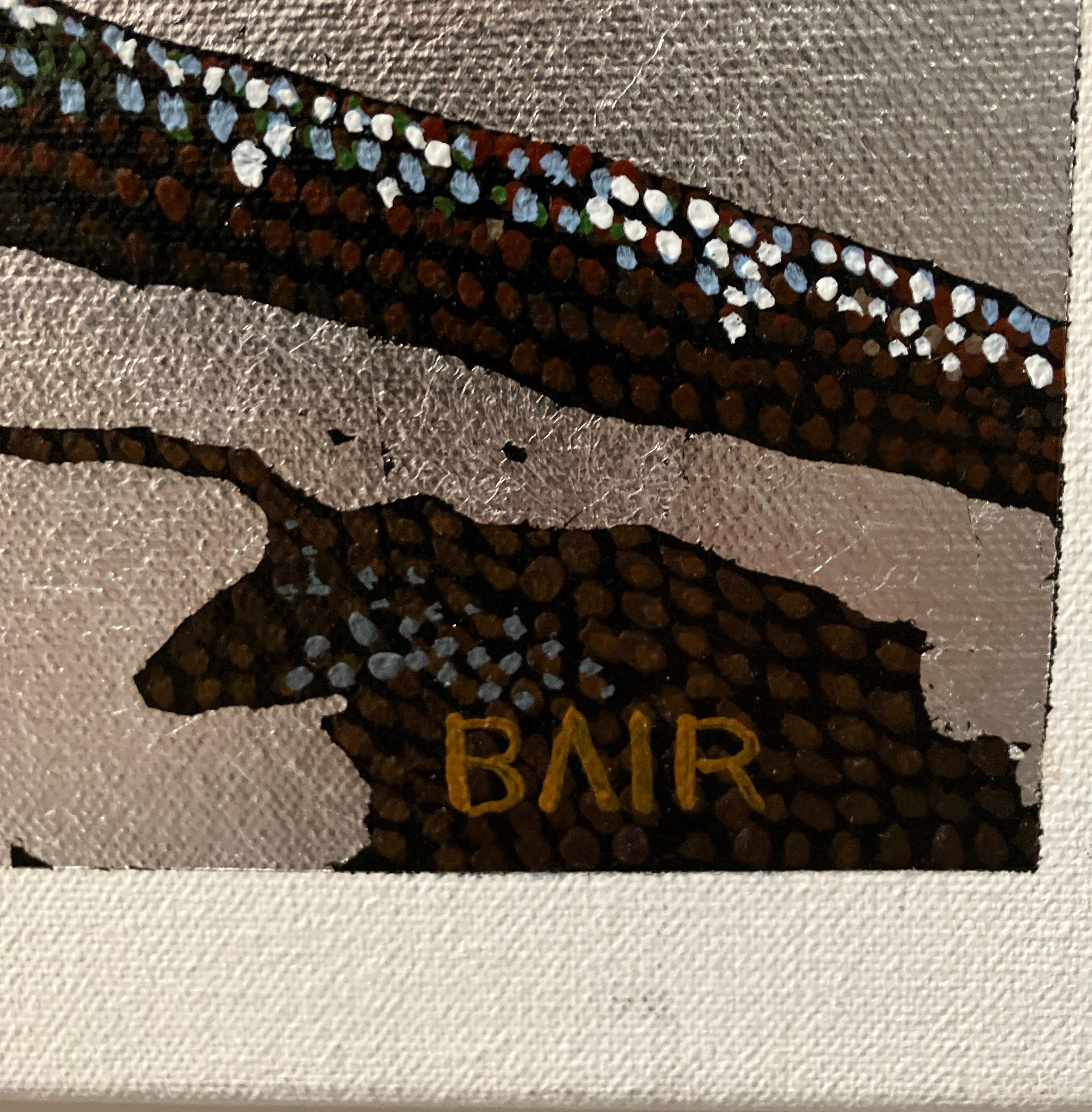 Pointillisme contemporain, peinture acrylique et feuille métallique sur toile, paysage en vente 2