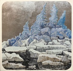 "Flow", Pointillism Oil Painting on Canvas, Silver Leaf Embellishment