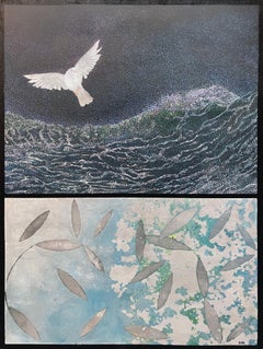 „On the Wings“, Pointillismus, Ölgemälde auf Leinwand, Blattsilberverzierung, Blattsilberverzierung
