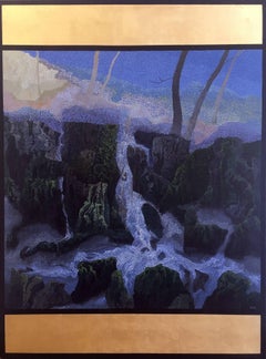 "Overland Flow", Contemporary Landscape Painting with Metallic Leaf on Canvas