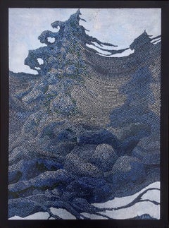 « The Winds in Winter », peinture à l'huile de paysage avec ornements en feuilles d'argent 