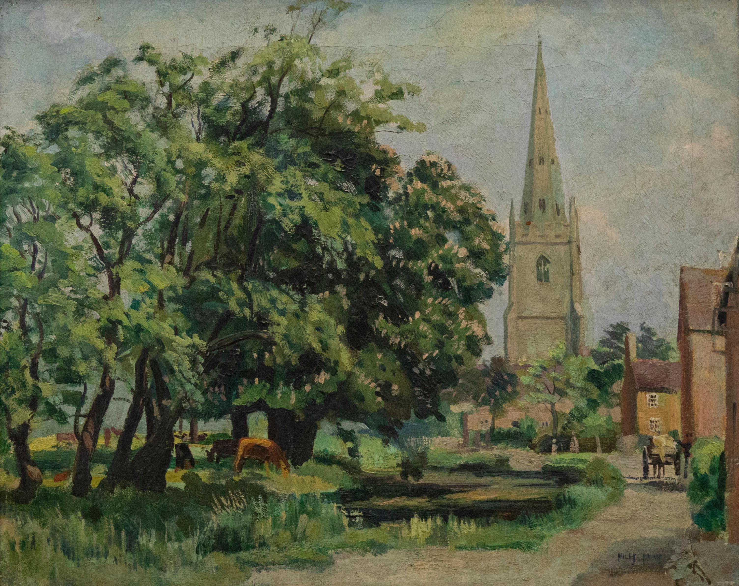 Miles Balmford Sharp (1897-1981) - Olio incorniciato della metà del XX secolo, Church Lane 1