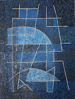 Miles Cole, Blaue Komposition, abstraktes Originalgemälde, blaue zeitgenössische Kunst