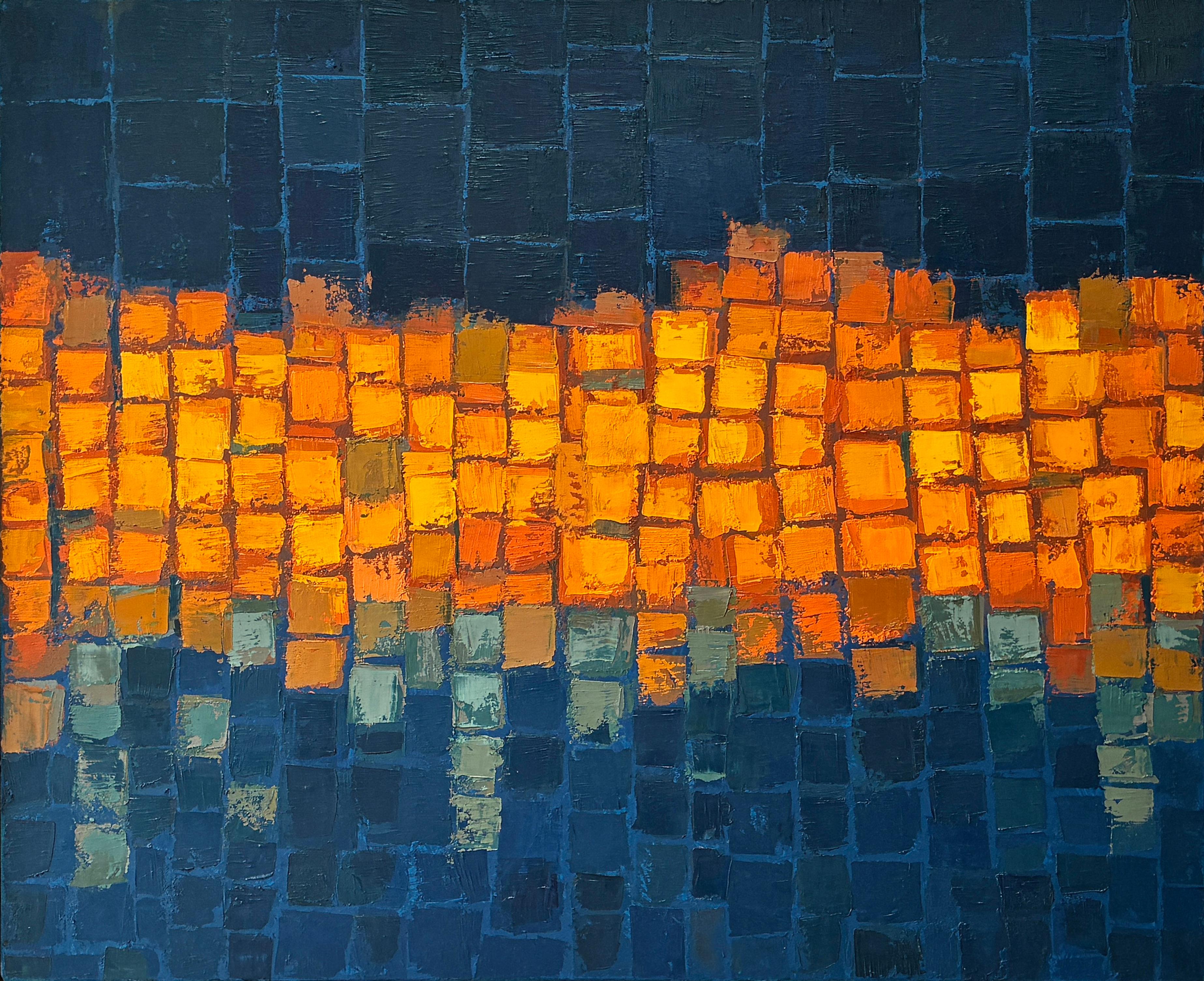 Night Lights, Landscape Artwork, Original Oil Painting, Abstract Art