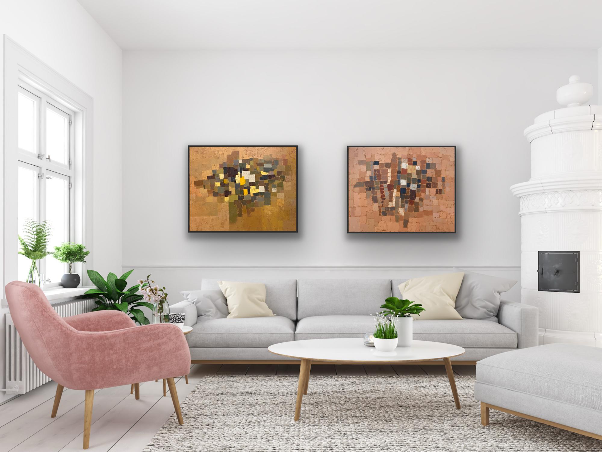 Miles Cole Landscape Painting - Old Town 
Free Form, diptych, Landscape Artwork, Original