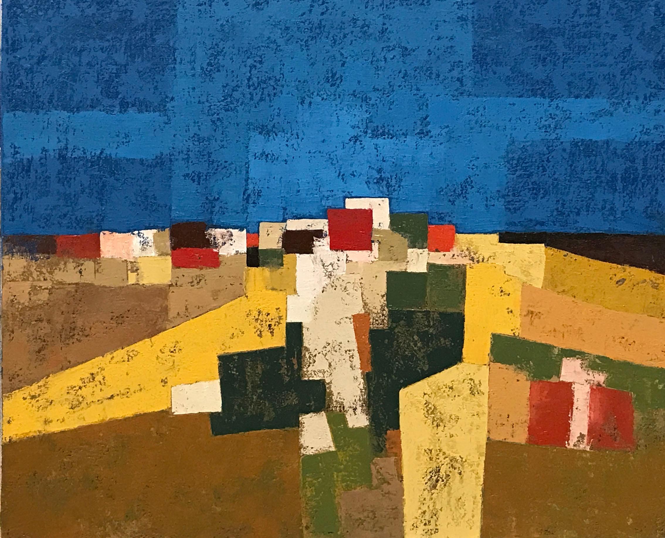 ‘Penwith Skyline’ has been painted on stretched linen and mounted into a hand-painted tray frame. These paintings are rooted in the tradition of British and European post-war Modernism, particularly abstract painting. Drawing inspiration from the