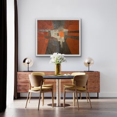 Red Landscape, Geometric Abstract Landscape Painting, Tonal Interior Art