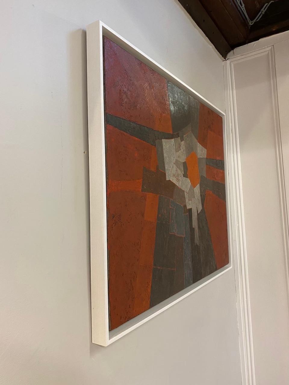 Paysage rouge, peinture de paysage géométrique abstrait, art de l'intérieur tonal - Marron Landscape Painting par Miles Cole