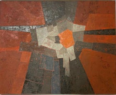 Rote Landschaft, Geometrisches abstraktes Landschaftsgemälde, Tonal Interior Art