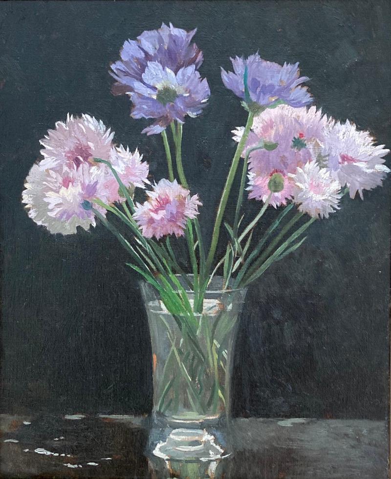 Miles Fletcher de Montmorency, Still life of Cornflowers and Scabius For Sale 2