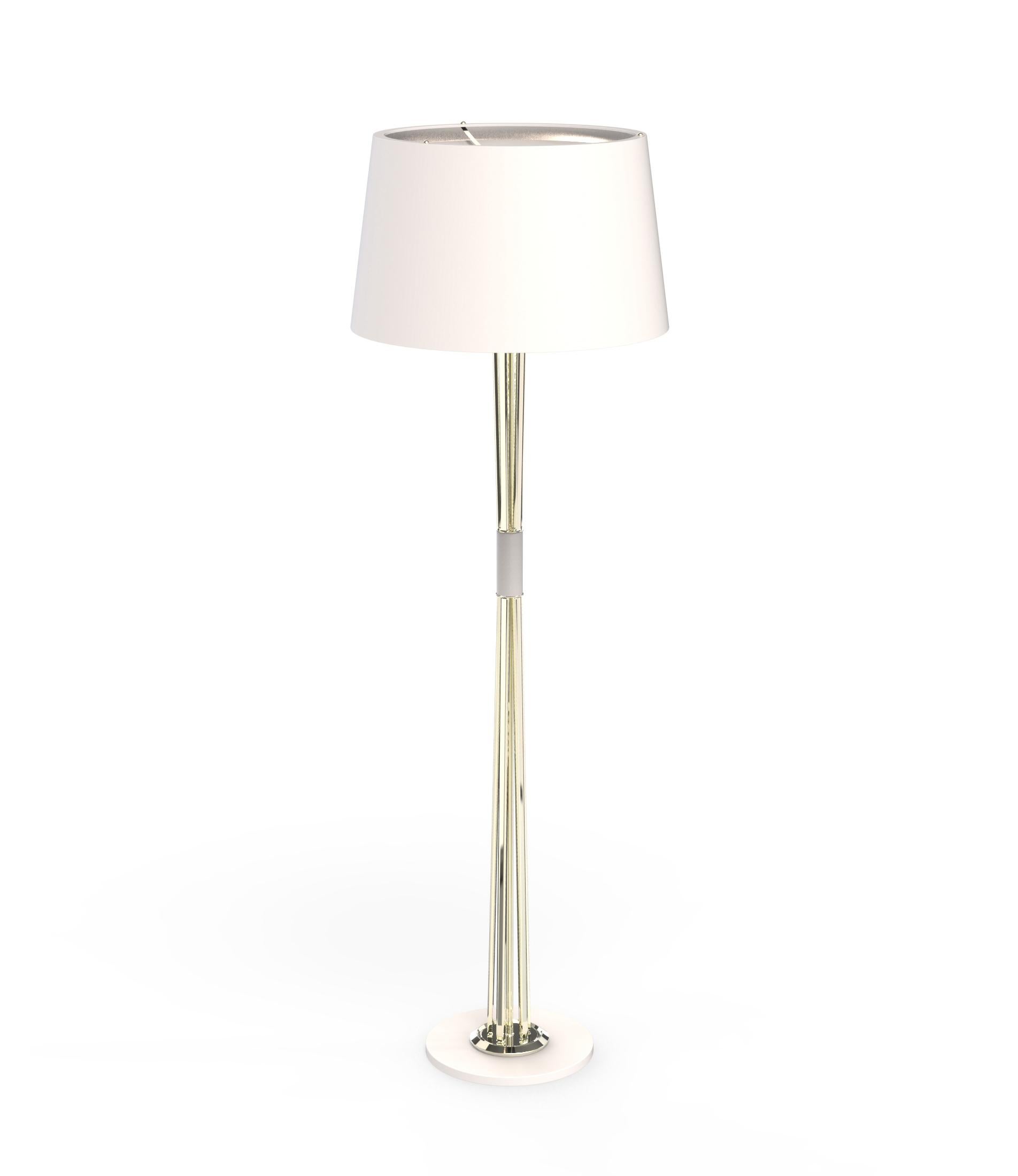 brass floor lamp with black shade