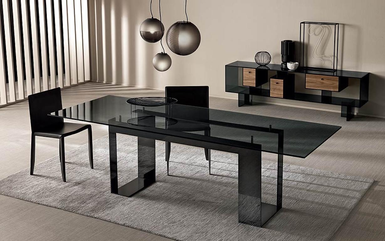 Italian Miles Glass Dining Table, Designed by Giulio Mancini, Made in Italy  For Sale