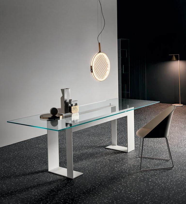 Metal Miles Glass Dining Table, Designed by Giulio Mancini, Made in Italy  For Sale