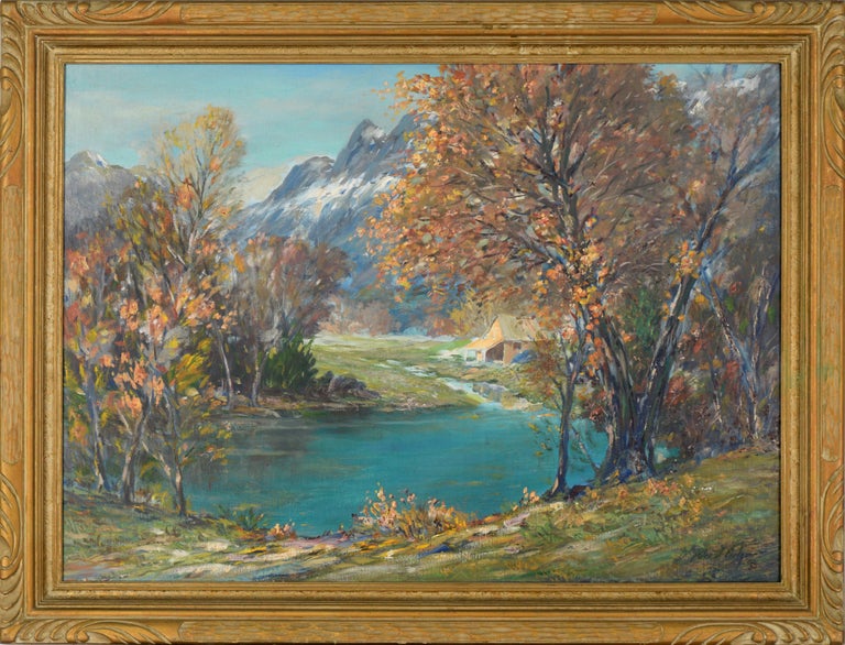 Miles J. Early Landscape Painting - "Montana in Autumn" - Mid Century Landscape
