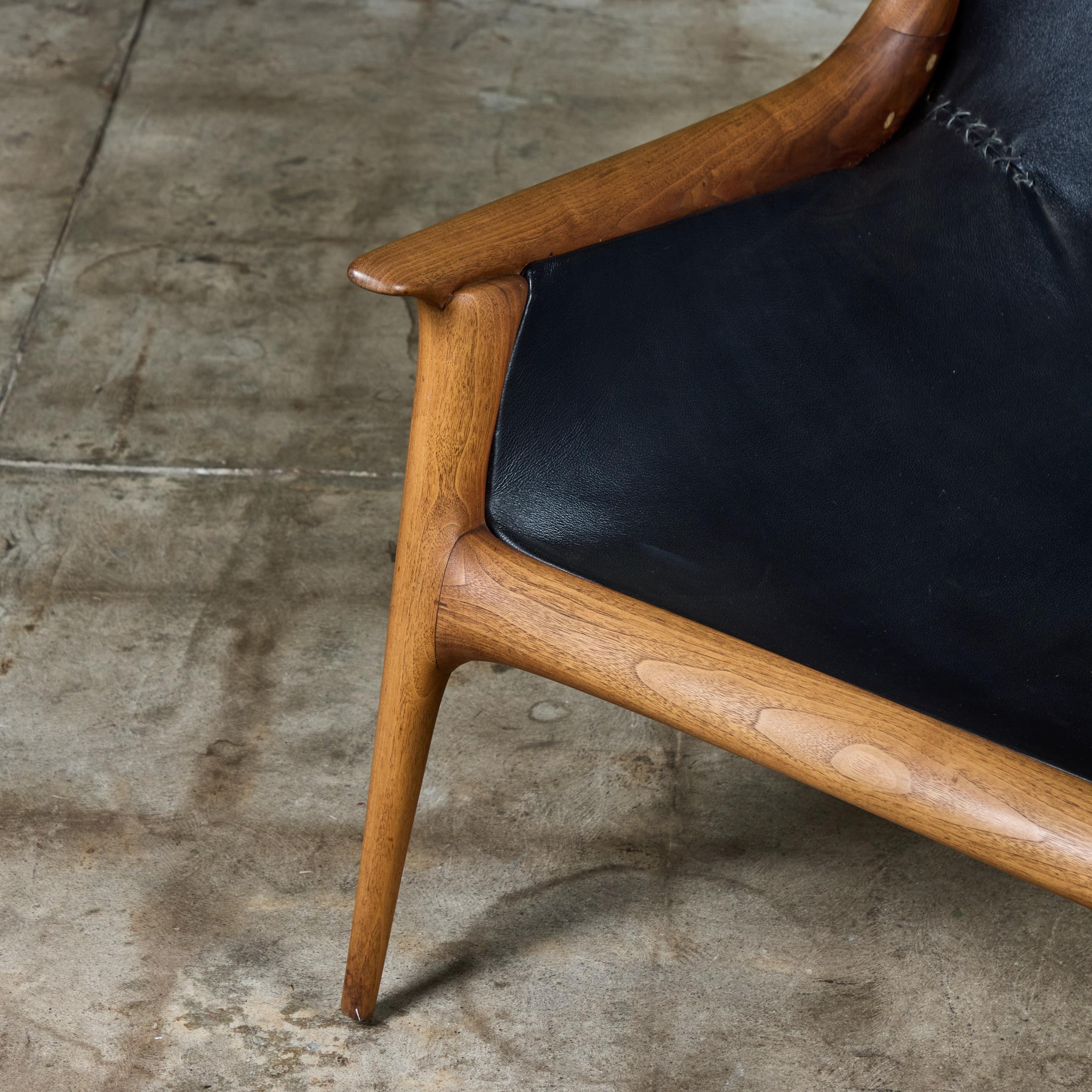 Walnut Miles Karpilow Studio Craft Leather Lounge Chair For Sale